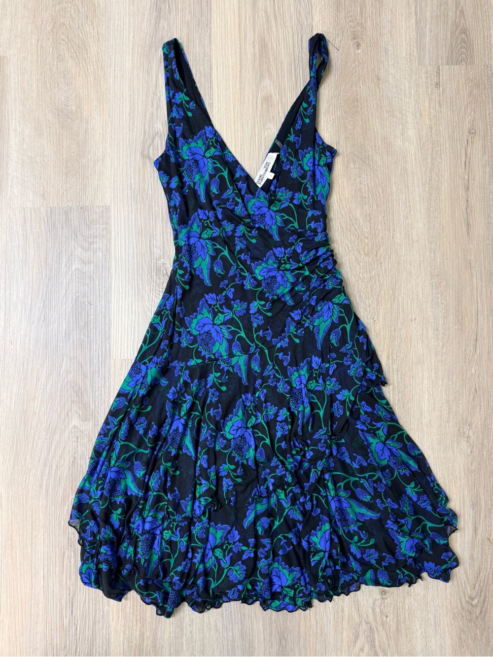 Diane Von Furstenburg Silk & Mesh Dress in Blue & Green
